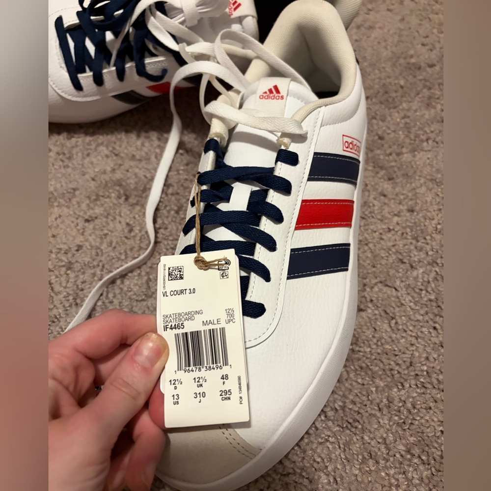 Adidas VL Court 3.0 White with Red and Blue Stripes